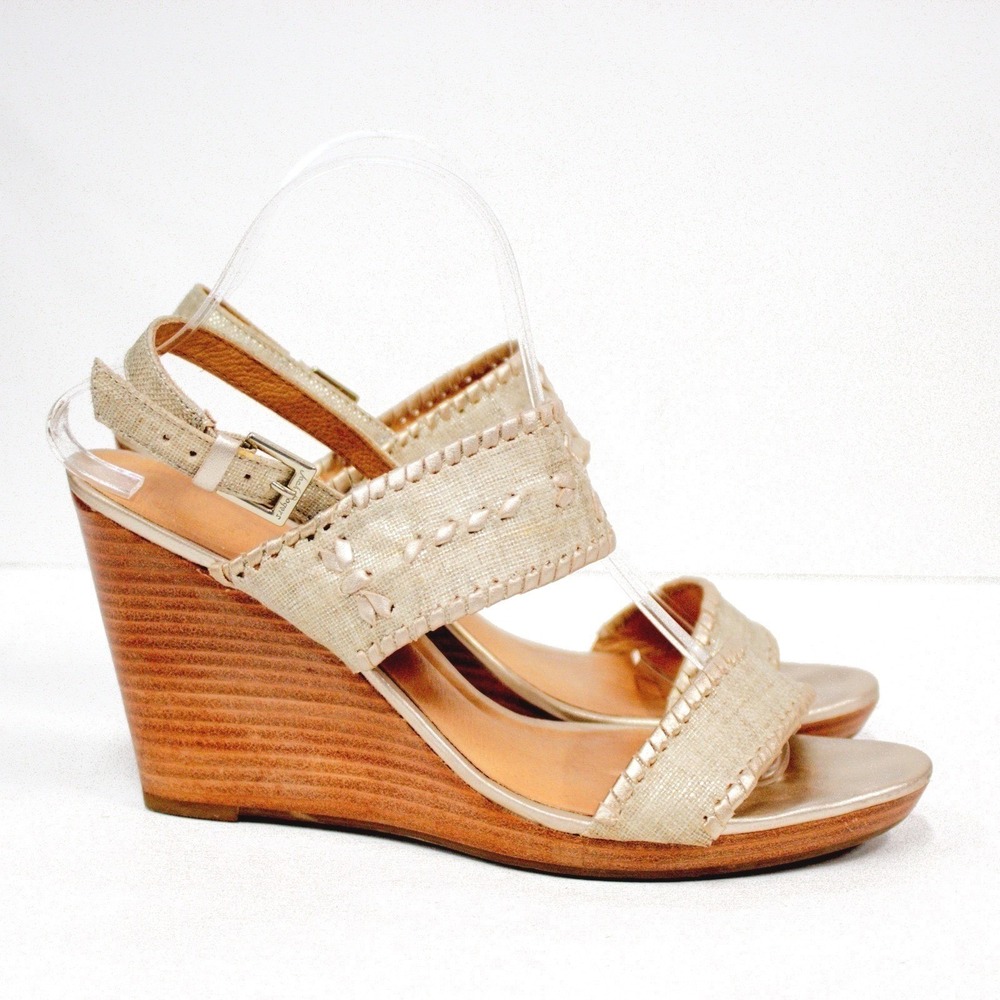 Jack Rogers Vanessa Leather Sandals Signature Gold & Beige, Sz 10 - Picture 3 of 10